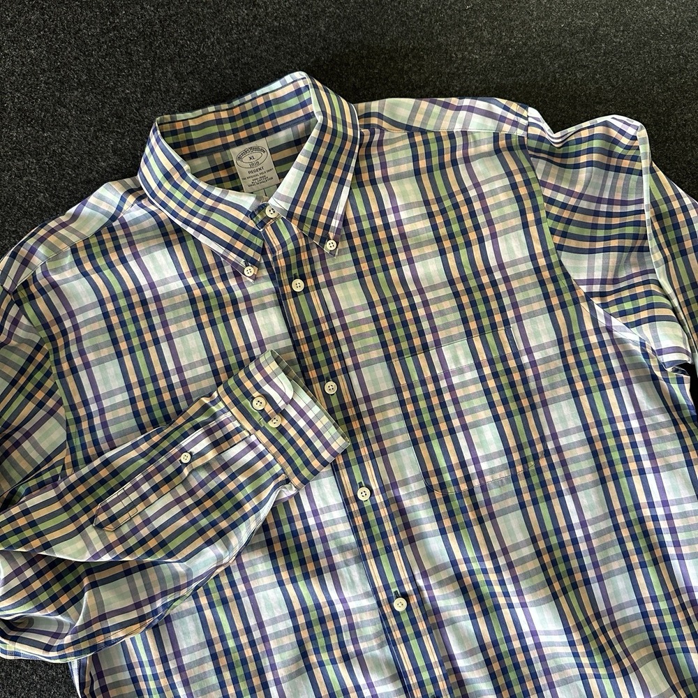 Brooks Brothers Regent Shirt XL Men No Iron Cotton Plaid Button Down Multi Color